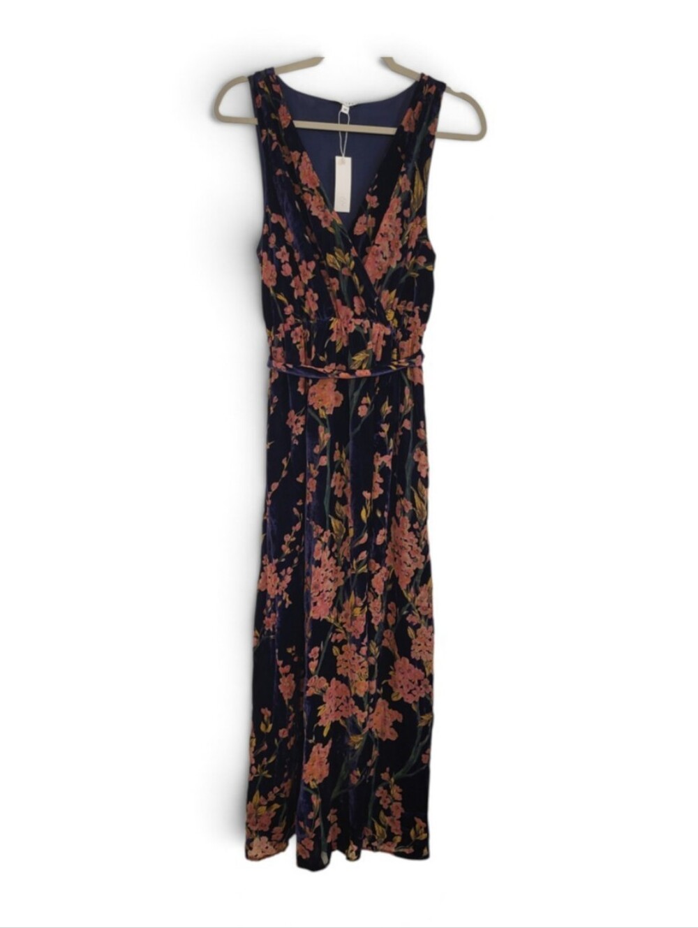 Baltic Born Lennon Floral Print Velvet Maxi Dress Navy Slit NWT Women's Medium